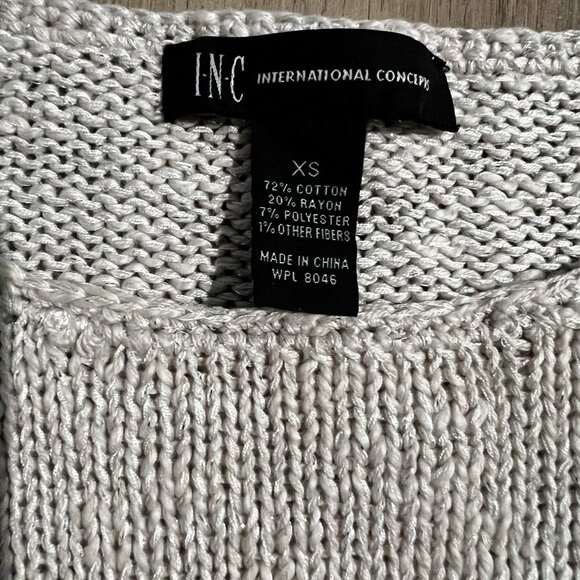 NWT INC Womens XS Two-Tone Long-Sleeve Sweater Silver, white, black NEW - Picture 3 of 8